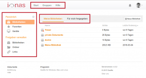 Seafile 4.3 mit der dreigeteilten Navigation 