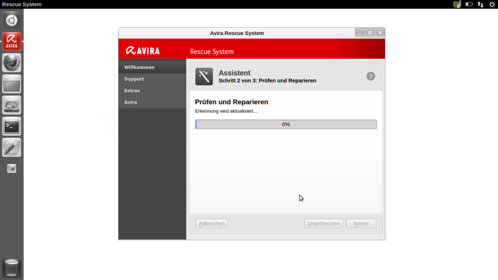 Aktualisierung der Virendefinitionen bei Avira Rescue System