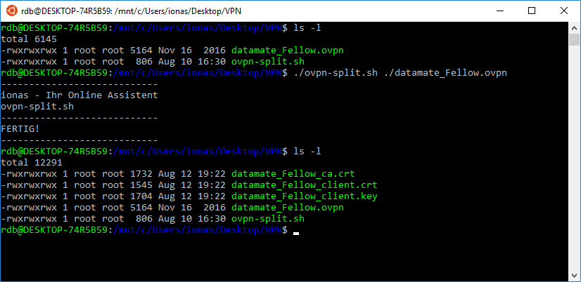 Teilung der OVPN-Datei per Bash-Skript