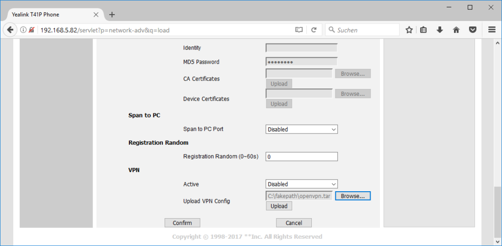 Import der OpenVPN-Konfiguration über das Webinterface eines Yealink Telefons der Serie T4