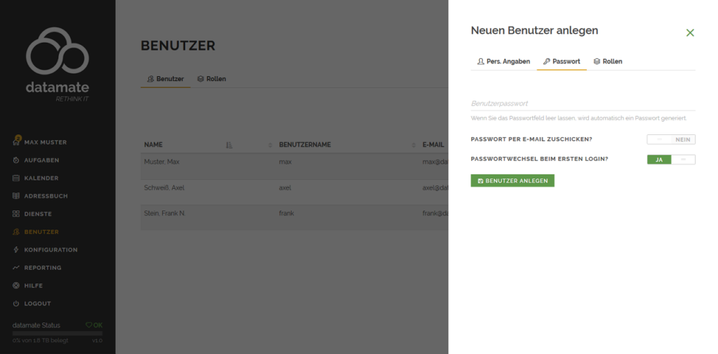 Anlage neuer Benutzer - Passwort