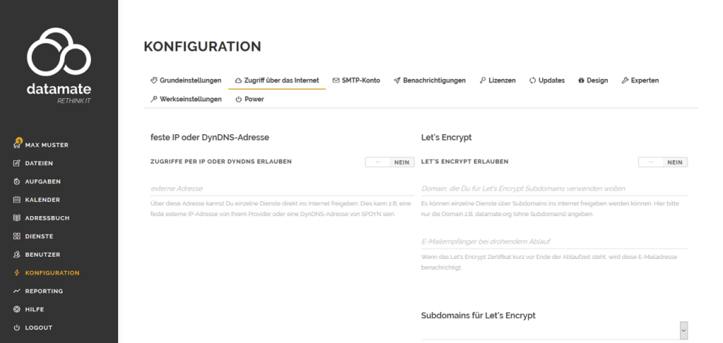 Konfiguration von Freigabe von Diensten ins Internet