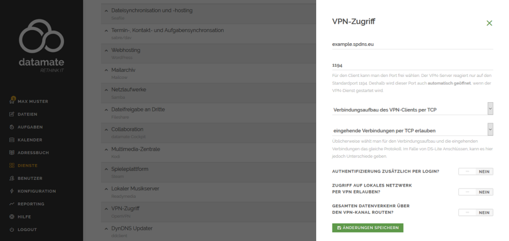 Konfiguration des Zugriffs per VPN