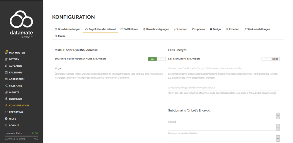 Konfiguration des Zugriffs per fester IP-Adresse