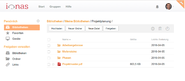 Standardfarben und -aussehen der Dropbox-Alternative Seafile auf Fellow