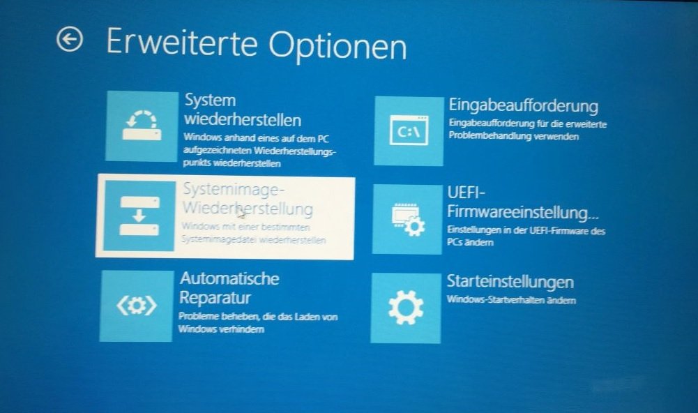 Erweiterte Optionen der Windows Wiederherstellungsumgebung