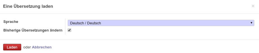 Nachträgliche Änderungen in einer Sprache müssen von Odoo komplett neu geladen werden.