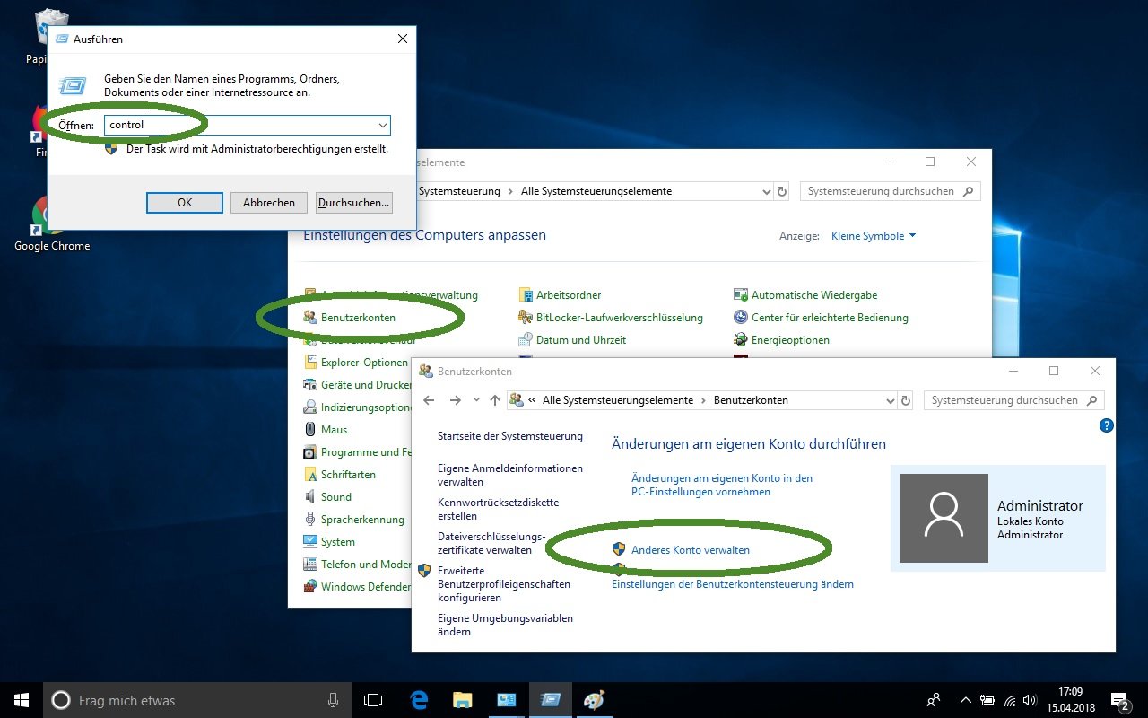 Windows Benutzerpasswort über Systemsteuerung zurücksetzen