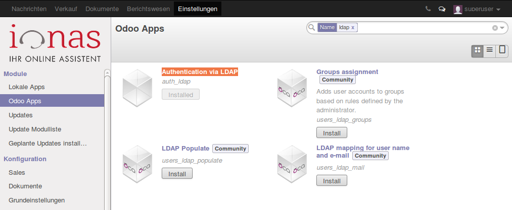Installation der LDAP-Authentification App in Odoo