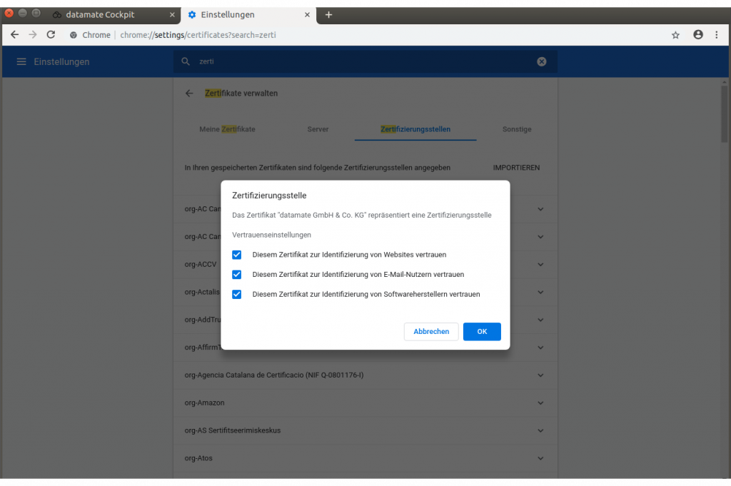 Man muss der Zertifizierungsstelle sein Vertrauen aussprechen