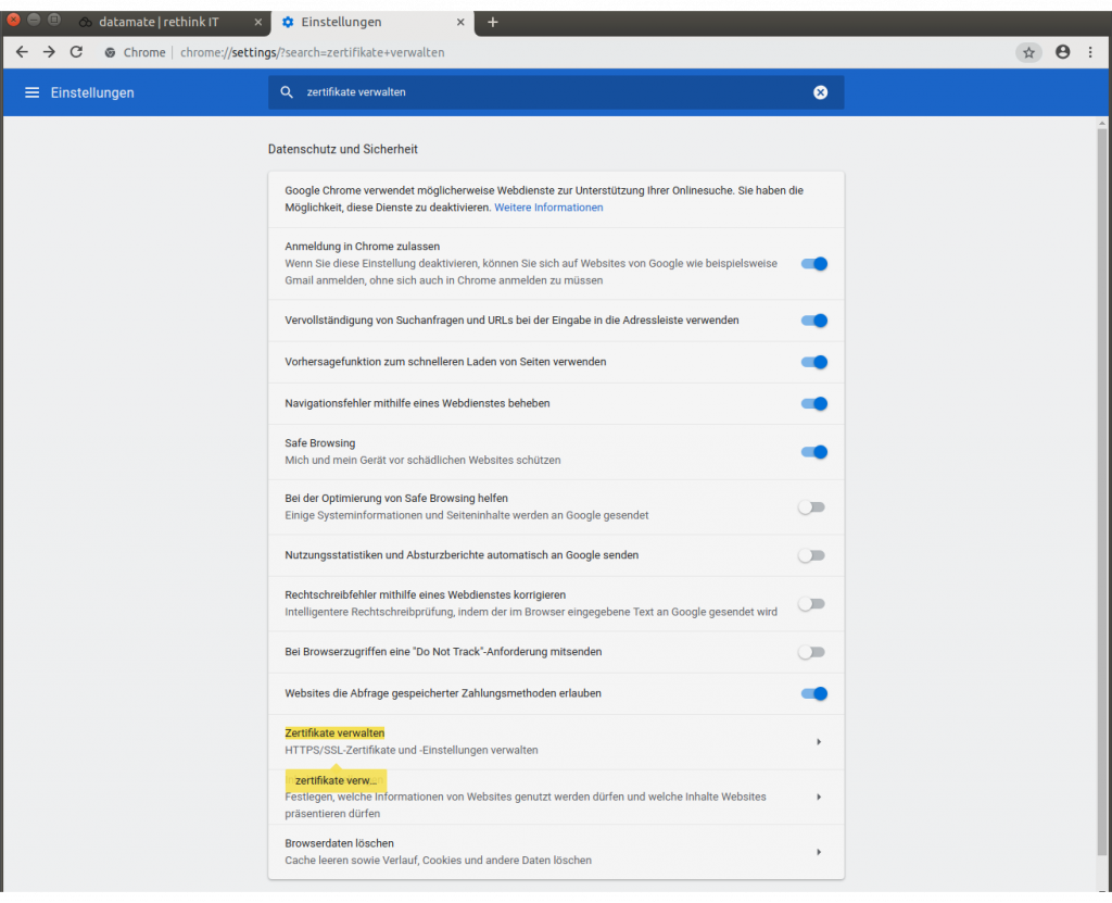 Zertifikatsverwaltung in Google Chrome