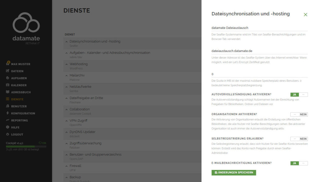 Konfiguration von Diensten über die Dienste-Einstellungen