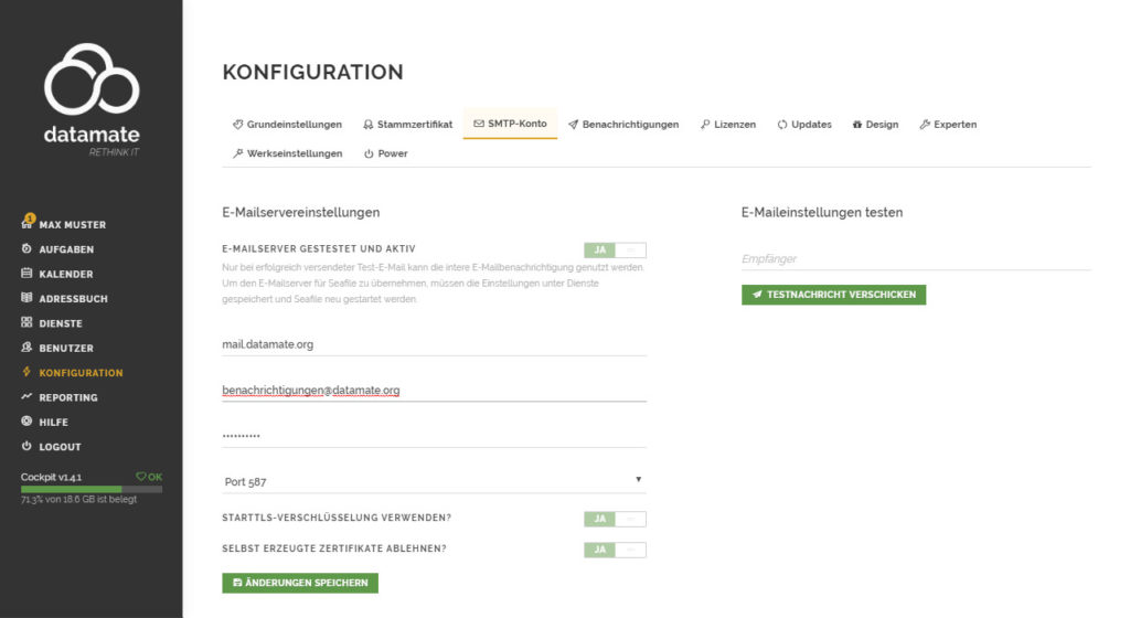 Einrichtung des SMTP-Servers für den Versand von Systembenachrichtigungen