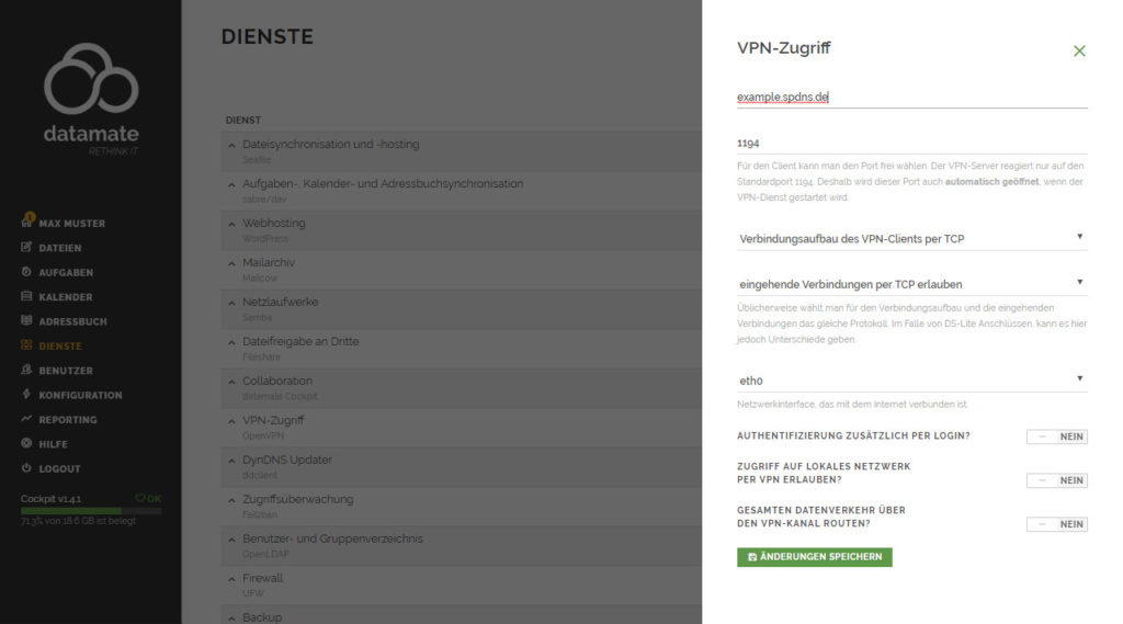 Einrichtung des VPN-Servers über die VPN-Einstellungen