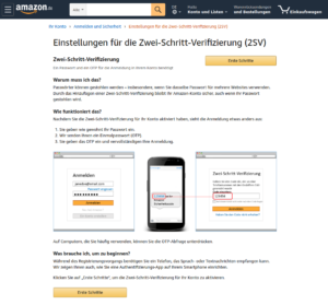 Zwei Faktor Authentifizierung bei Amazon