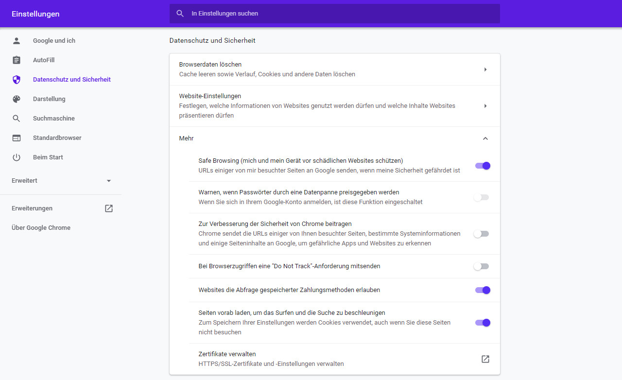 Import eines Stammzertifikats in Google Chrome