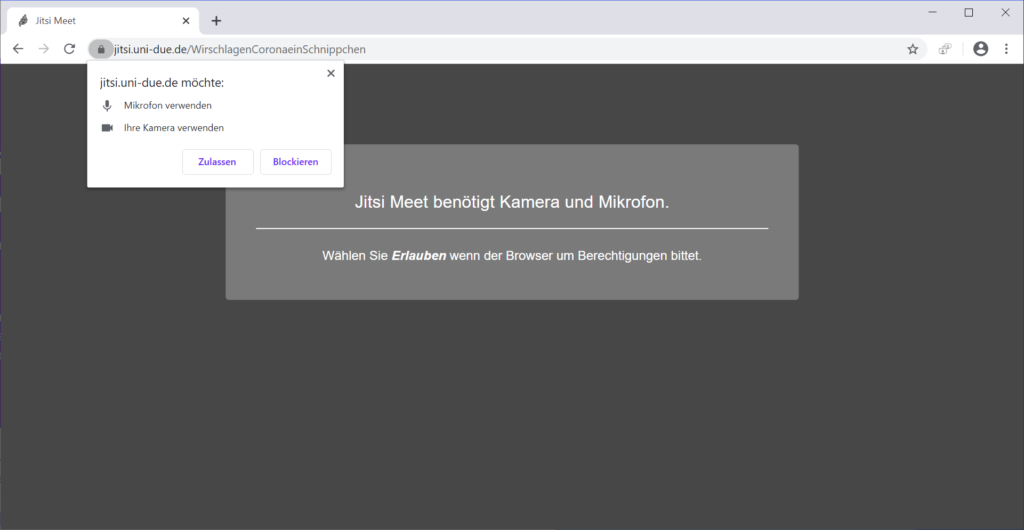 Erteilung der Browser-Berechtigungen auf Kamera und Mikrofon